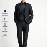 Dark Gray 6 Drop Regular Fit Standard Cut Wool Traveller Suit with Bag