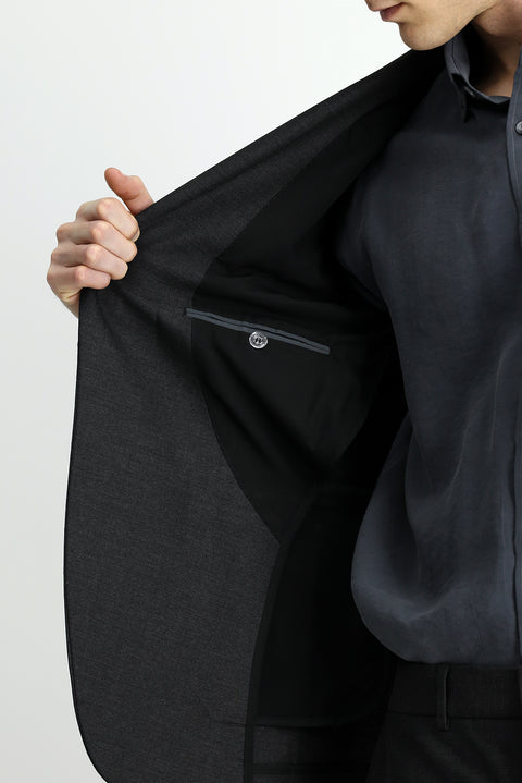 Dark Gray 6 Drop Regular Fit Standard Cut Wool Traveller Suit with Bag