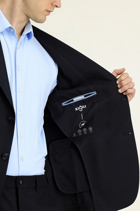 Dark Navy 6 Drop Regular Fit Standard Cut Wool Traveller Suit with Bag