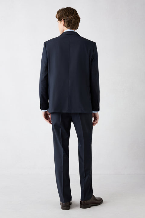 Mid Navy 4 Drop Relaxed Fit Wool Striped Notch Lapel Suit