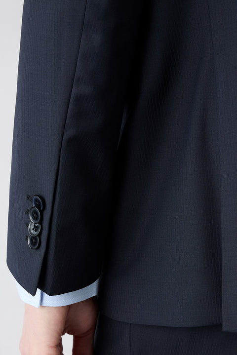 Mid Navy 4 Drop Relaxed Fit Wool Striped Notch Lapel Suit
