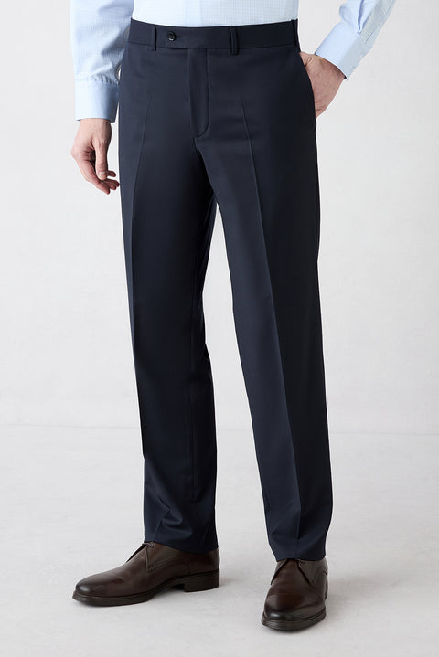 Mid Navy 4 Drop Relaxed Fit Wool Striped Notch Lapel Suit