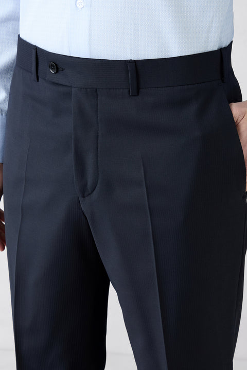 Mid Navy 4 Drop Relaxed Fit Wool Striped Notch Lapel Suit