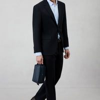 Dark Navy 4-Drop Relaxed Fit Wool Pinstripe Notch Lapel Suit