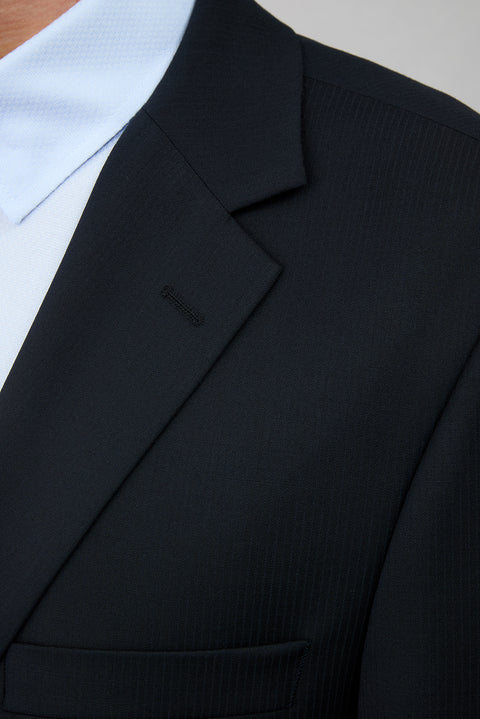 Dark Navy 4-Drop Relaxed Fit Wool Pinstripe Notch Lapel Suit