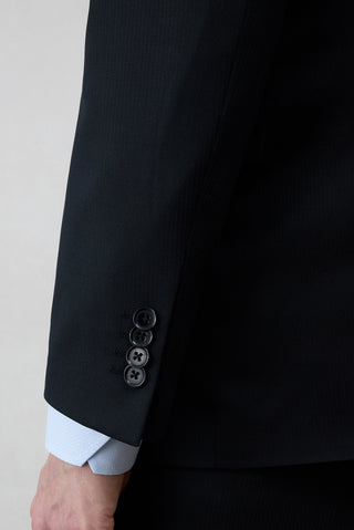  Koyu Lacivert 4 Drop Relaxed Fit Rahat Kesim Yünlü Çizgili Mono Yaka Takım Elbise
