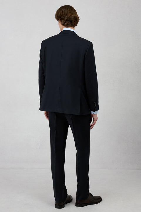 Dark Navy 4-Drop Relaxed Fit Wool Pinstripe Notch Lapel Suit