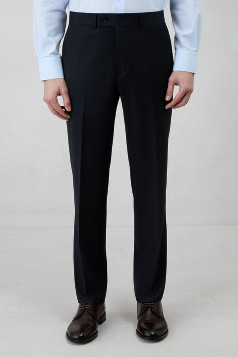 Dark Navy 4-Drop Relaxed Fit Wool Pinstripe Notch Lapel Suit