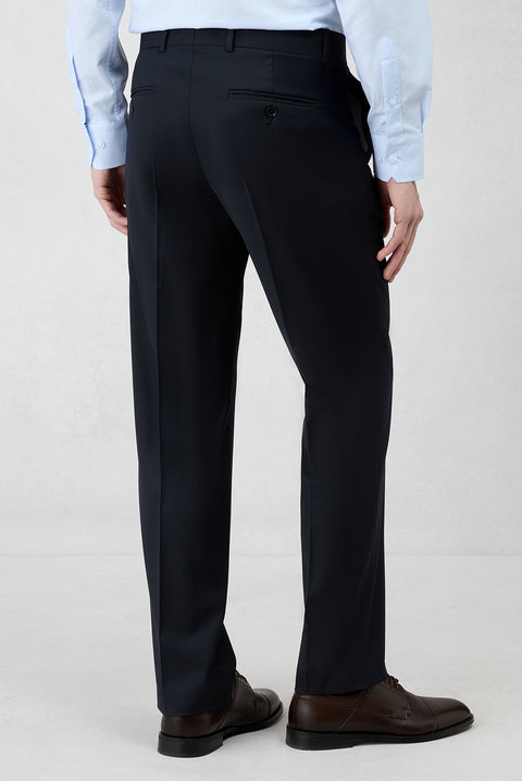Dark Navy 4-Drop Relaxed Fit Wool Pinstripe Notch Lapel Suit