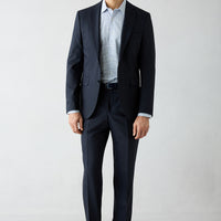 Dark Navy 7 Drop Slim Fit Narrow Cut Mono-Neck Elastic Waist Plaid Suit