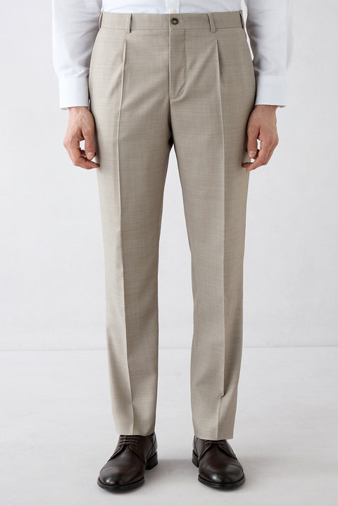 Light Beige 6 Drop Regular Fit Standard Cut Pointed Collar Wool Double-Breasted Suit