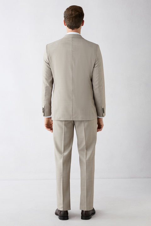 Light Beige 7-Drop Slim Fit Peak Lapel Wool Blend Double-Breasted Suit