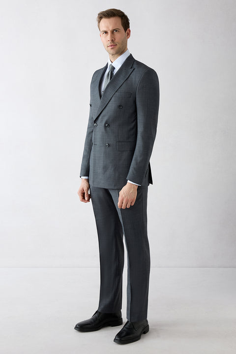 Medium Anthracite 6 Drop Regular Fit Standard Cut Pointed Collar Wool Double-Breasted Suit