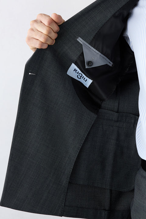 Medium Anthracite 8 Drop Muscle Fit Long Athletic Cut Peak Lapel Wool Double Breasted Suit