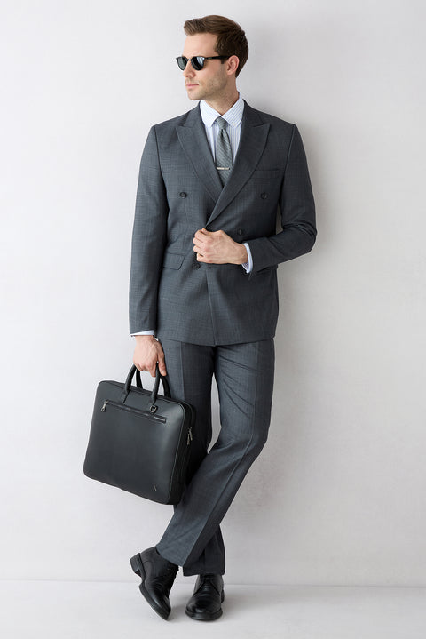 Medium Anthracite 6 Drop Regular Fit Standard Cut Pointed Collar Wool Double-Breasted Suit