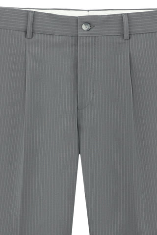  Orta Gri 7 Drop Super Slim Fit Eksra Dar Kesim Mono Yaka Fermuar Detaylı Çizgili Yünlü Takım Elbise