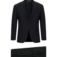 Black and Navy Blue 7 Drop Slim Fit Narrow Cut Mono-Neck Patterned Combination Suit