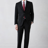 Black 6-Drop Regular Fit Standard Cut Mono-Neck Wool Suit