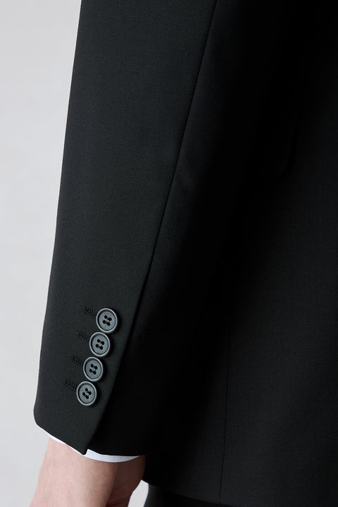 Black 6-Drop Regular Fit Standard Cut Mono-Neck Wool Suit