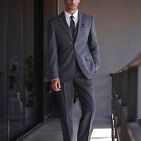 Koyu Antrasit 7 Drop Slim Fit Mono Yaka Ekose Trıple Takım Elbise