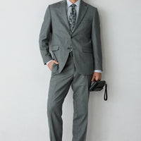 Medium Smoke 4 Drop Relaxed Fit Peak Lapel Wool Plain Suit