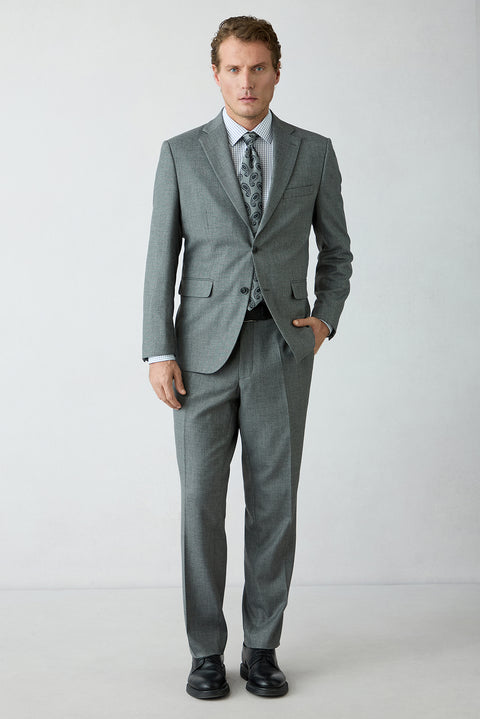 Medium Smoke 4 Drop Relaxed Fit Peak Lapel Wool Plain Suit