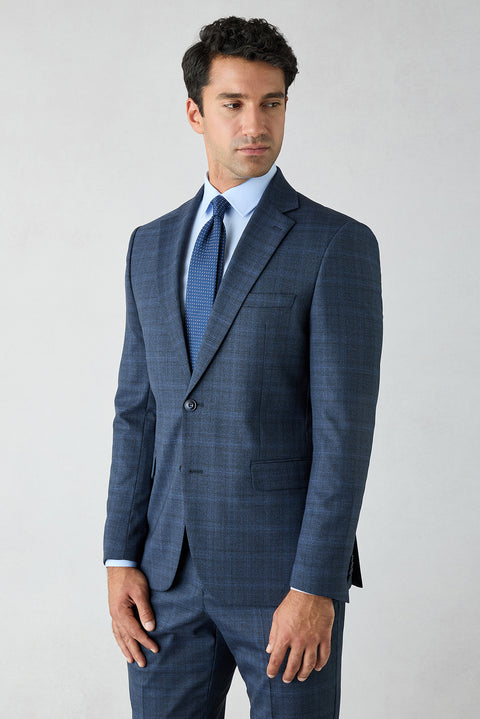 Mid Navy 6 Drop Regular Fit Peak Lapel Tie-Waist Wool Suit