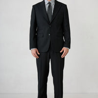 Black 4 Drop Relaxed Fit Peak Lapel Textured Elasticated Waist Wool Suit