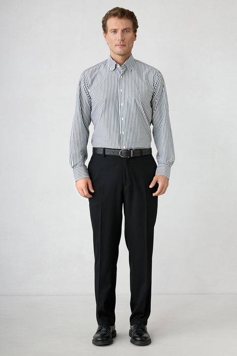 Black 4 Drop Relaxed Fit Peak Lapel Textured Elasticated Waist Wool Suit