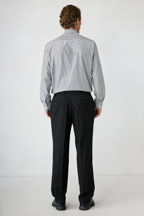 Black 4 Drop Relaxed Fit Peak Lapel Textured Elasticated Waist Wool Suit