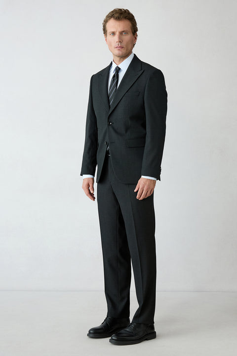Medium Anthracite 4-Drop Relaxed Fit Pointed Collar Armure Wool Suit with Elasticated Waist