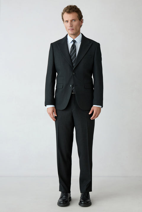 Medium Anthracite 4-Drop Relaxed Fit Pointed Collar Armure Wool Suit with Elasticated Waist