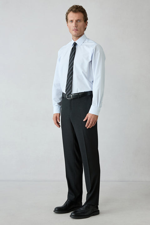Medium Anthracite 4-Drop Relaxed Fit Pointed Collar Armure Wool Suit with Elasticated Waist