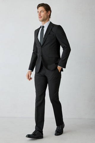  Siyah 6 Drop Regular Fit Mono Yaka Çizgili Yünlü Takım Elbise