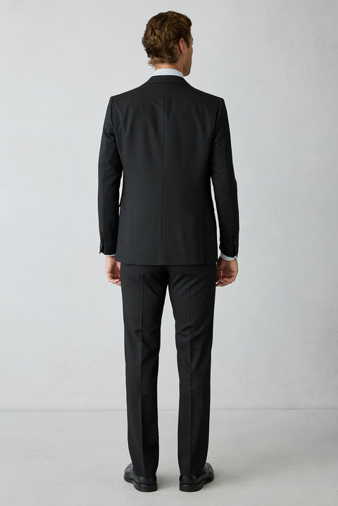 Black 6-Drop Regular Fit Notch Lapel Striped Wool Suit