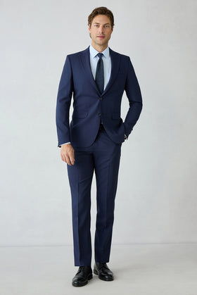 Dark Navy 6-Drop Regular Fit Notch Lapel Striped Wool Suit