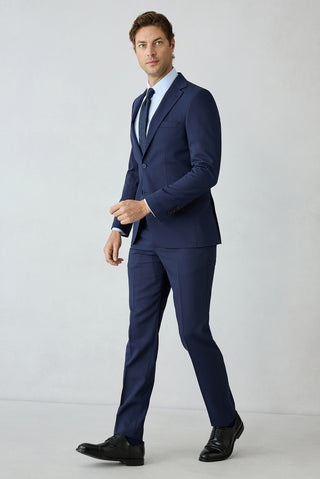  Koyu Lacivert 6 Drop Regular Fit Mono Yaka Çizgili Yünlü Takım Elbise