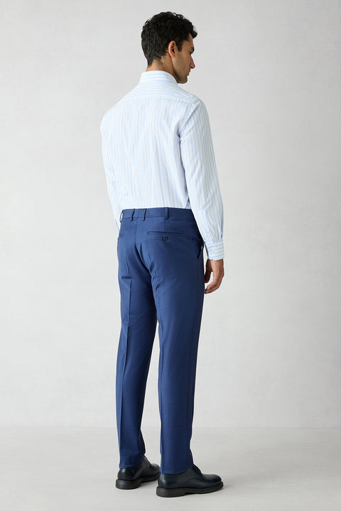 Açık Lacivert 7 Drop Slim Fit Dar Kesim Yünlü Sivri Yaka Kruvaze Takım Elbise