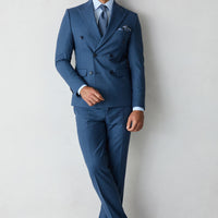 İndigo 7 Drop Slim Fit Dar Kesim Yünlü Sivri Yaka Kruvaze Takım Elbise