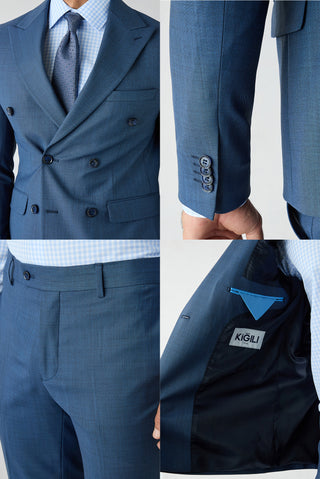  İndigo 7 Drop Slim Fit Dar Kesim Yünlü Sivri Yaka Kruvaze Takım Elbise
