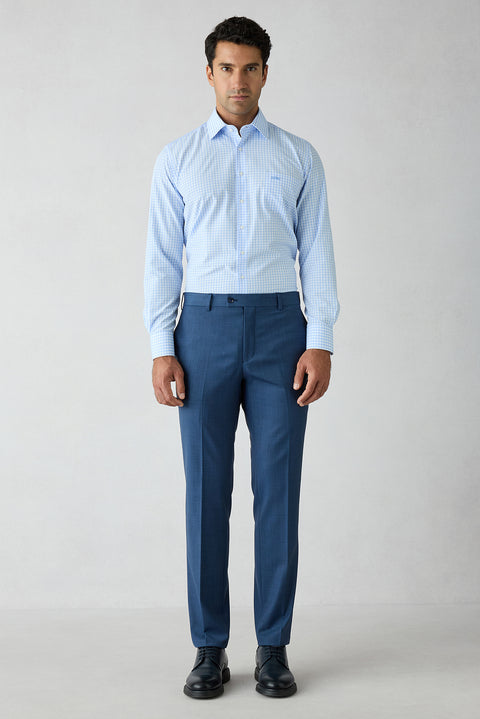 İndigo 7 Drop Slim Fit Dar Kesim Yünlü Sivri Yaka Kruvaze Takım Elbise