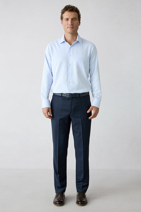 Mid Navy 6-Drop Regular Fit Peak Lapel Wool Blend Striped Double-Breasted Suit
