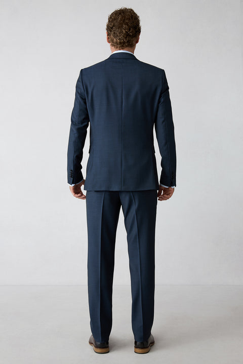 Mid Navy 6-Drop Regular Fit Peak Lapel Wool Blend Striped Double-Breasted Suit