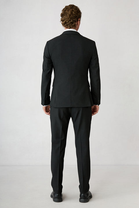 Siyah 7 Drop Süper Slim Fit Armürlü Mono Yaka Klasik Takım Elbise