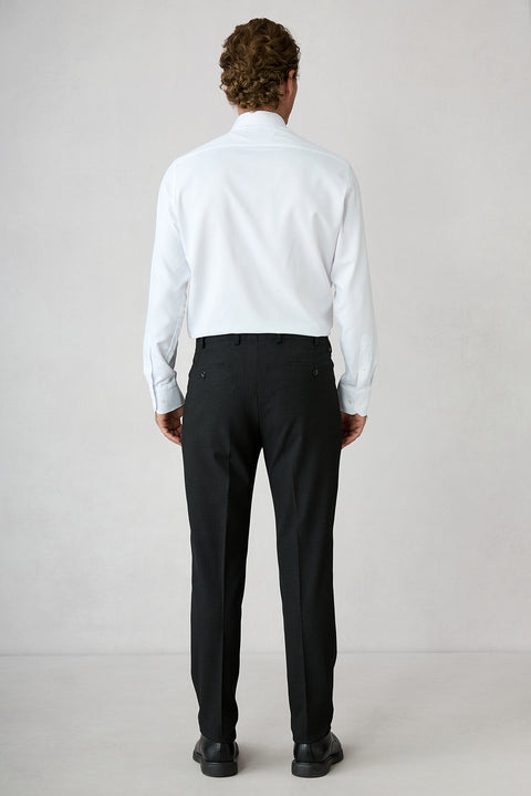Siyah 7 Drop Süper Slim Fit Armürlü Mono Yaka Klasik Takım Elbise