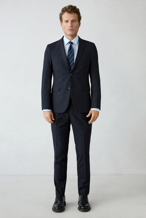 Dark Navy 7-Drop Super Slim Fit Textured Notch Lapel Classic Suit