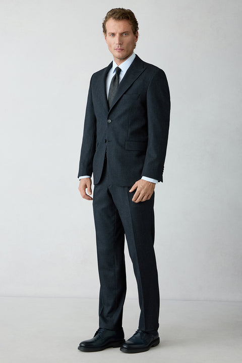 Koyu Lacivert 4 Drop Relaxed Fit Rahat Kesim Çizgili Sivri Yaka Takım Elbise