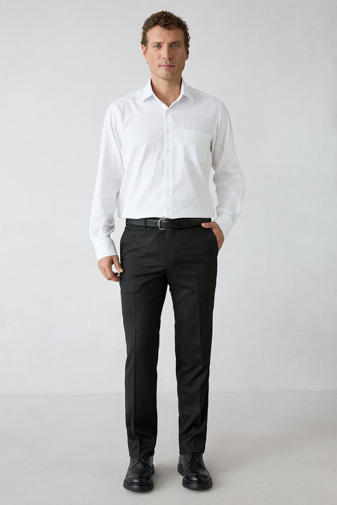 Siyah 7 Drop Slim Fit Sivri Yaka Çizgili Kruvaze Kapama Takım Elbise