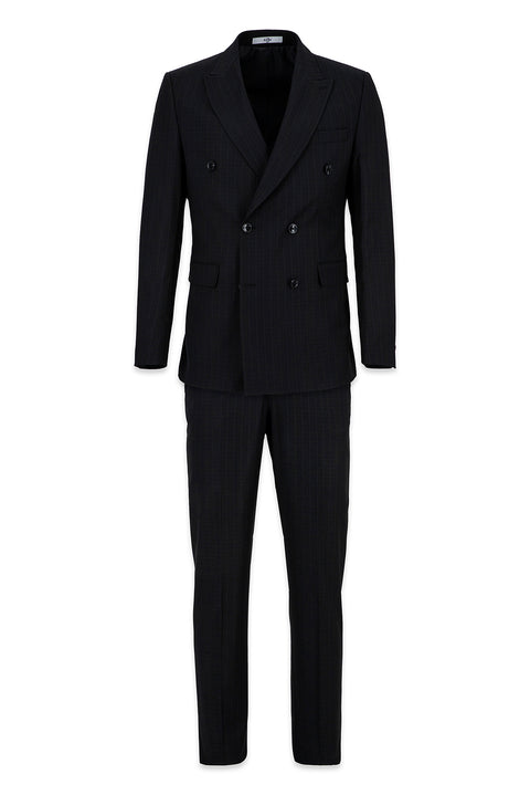 Black 6 Drop Regular Fit Standard Cut Peak Lapel Striped Double-Breasted Suit