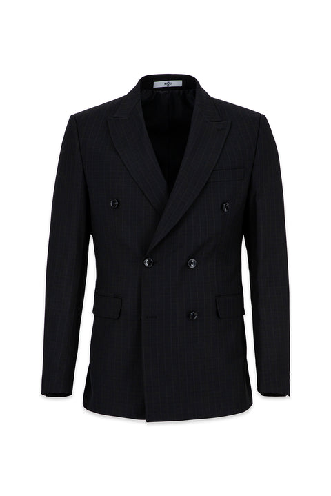 Black 6 Drop Regular Fit Standard Cut Peak Lapel Striped Double-Breasted Suit